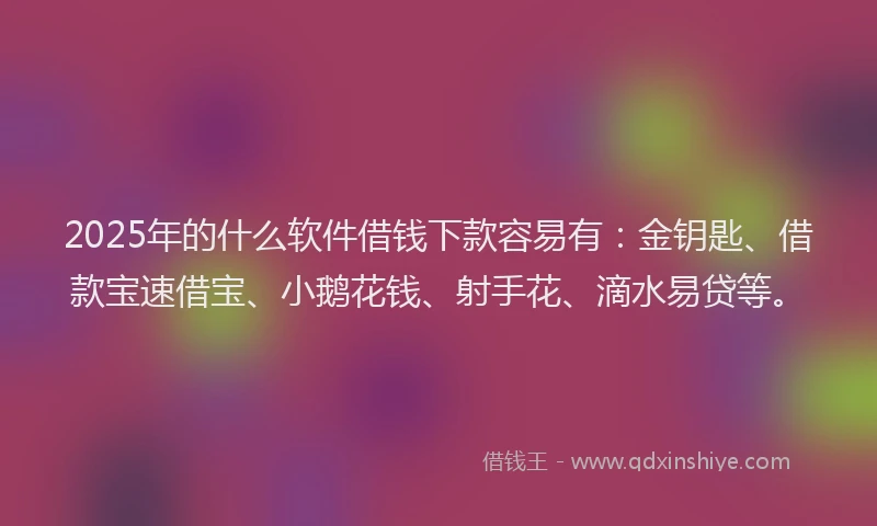 2025年的什么软件借钱下款容易有：金钥匙、借款宝速借宝、小鹅花钱、射手花、滴水易贷等。