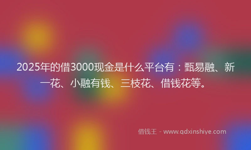 2025年的借3000现金是什么平台有：甄易融、新一花、小融有钱、三枝花、借钱花等。