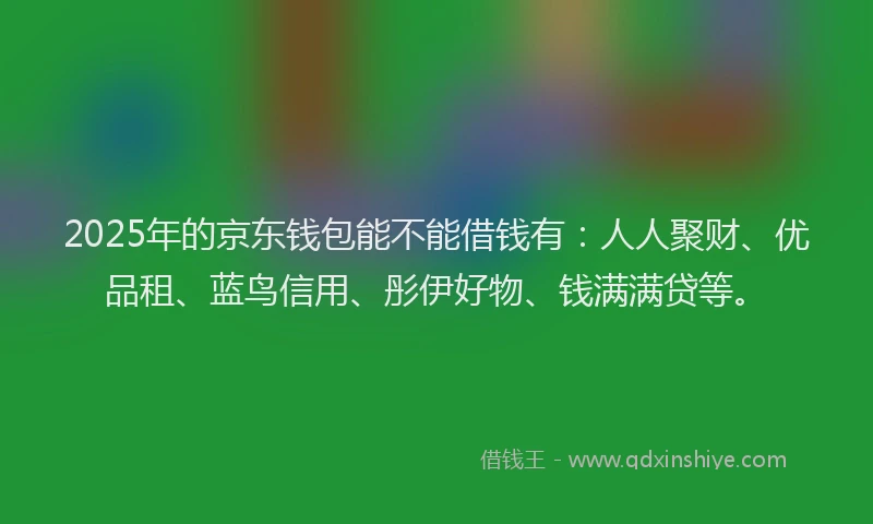 2025年的京东钱包能不能借钱有：人人聚财、优品租、蓝鸟信用、彤伊好物、钱满满贷等。