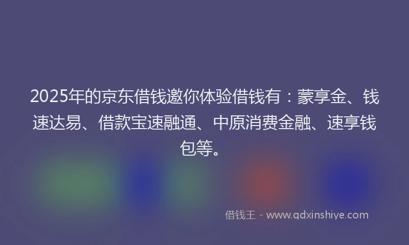 2025年的京东借钱邀你体验借钱有：蒙享金、钱速达易、借款宝速融通、中原消费金融、速享钱包等。