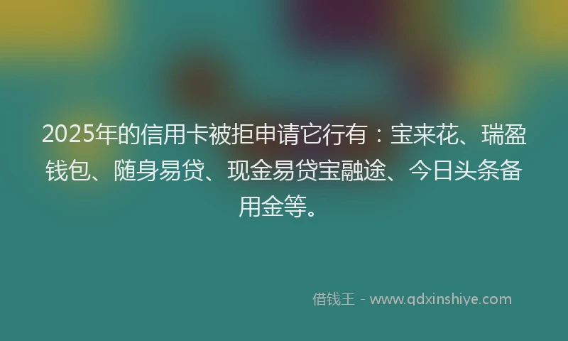 2025年的信用卡被拒申请它行有：宝来花、瑞盈钱包、随身易贷、现金易贷宝融途、今日头条备用金等。