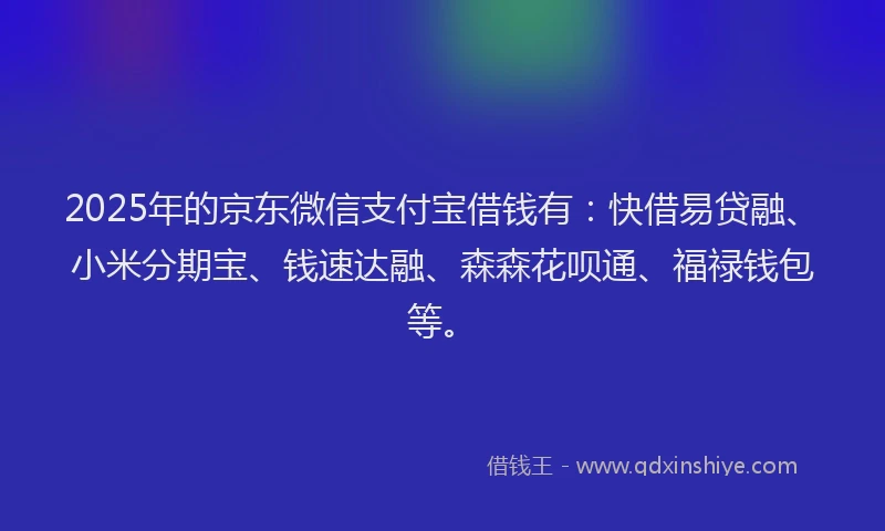 2025年的京东微信支付宝借钱有：快借易贷融、小米分期宝、钱速达融、森森花呗通、福禄钱包等。