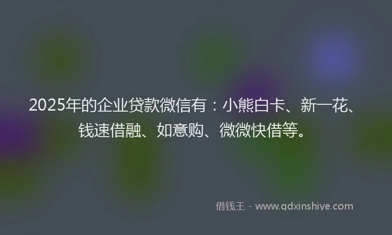 2025年的企业贷款微信有：小熊白卡、新一花、钱速借融、如意购、微微快借等。