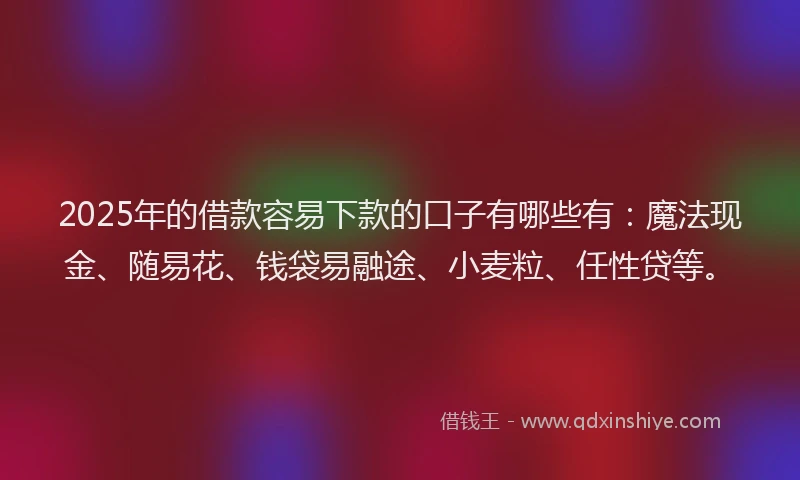 2025年的借款容易下款的口子有哪些有：魔法现金、随易花、钱袋易融途、小麦粒、任性贷等。