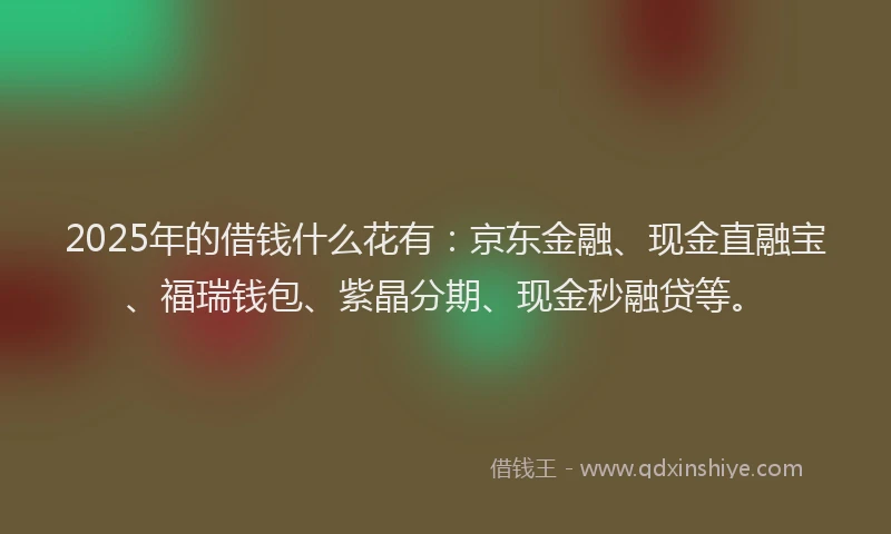2025年的借钱什么花有：京东金融、现金直融宝、福瑞钱包、紫晶分期、现金秒融贷等。