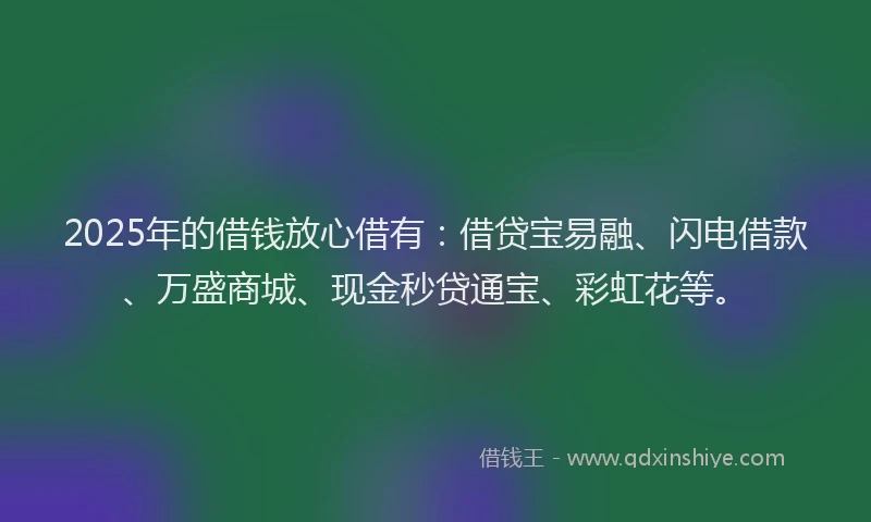2025年的借钱放心借有：借贷宝易融、闪电借款、万盛商城、现金秒贷通宝、彩虹花等。