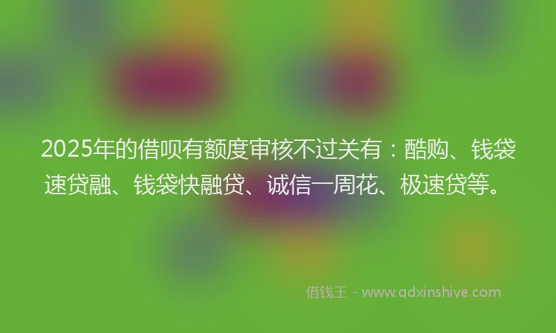 2025年的借呗有额度审核不过关有：酷购、钱袋速贷融、钱袋快融贷、诚信一周花、极速贷等。