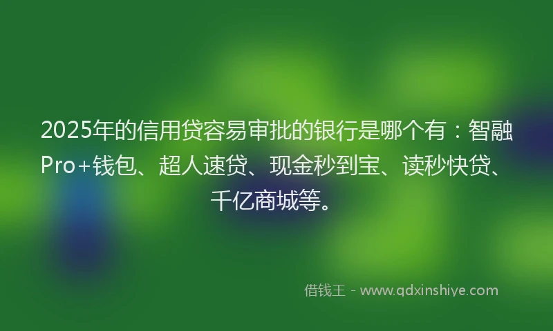 2025年的信用贷容易审批的银行是哪个有：智融Pro+钱包、超人速贷、现金秒到宝、读秒快贷、千亿商城等。