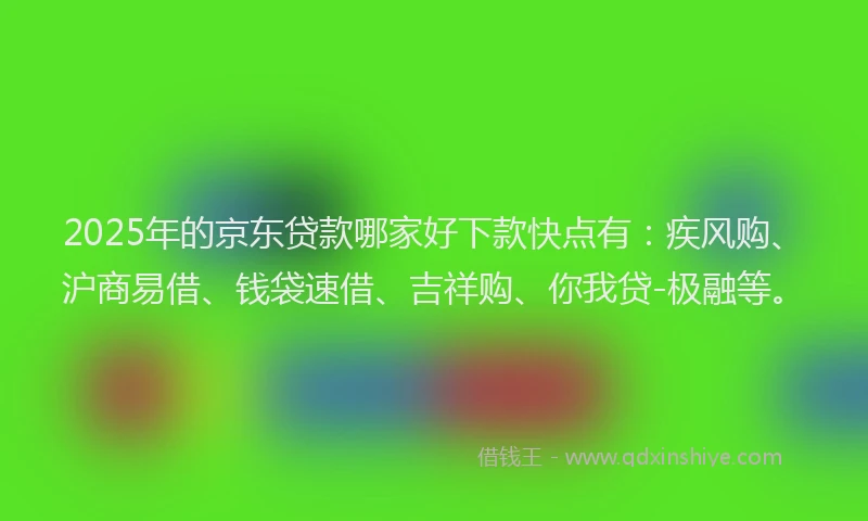 2025年的京东贷款哪家好下款快点有：疾风购、沪商易借、钱袋速借、吉祥购、你我贷-极融等。