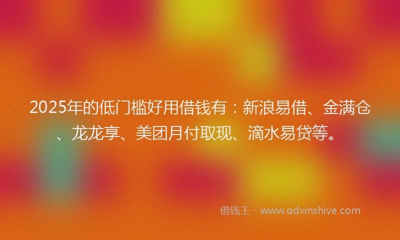 2025年的低门槛好用借钱有：新浪易借、金满仓、龙龙享、美团月付取现、滴水易贷等。
