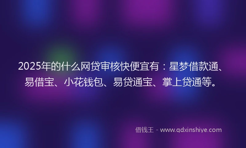2025年的什么网贷审核快便宜有：星梦借款通、易借宝、小花钱包、易贷通宝、掌上贷通等。