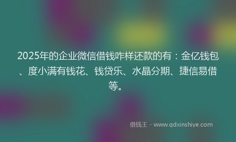 2025年的企业微信借钱咋样还款的有：金亿钱包、度小满有钱花、钱贷乐、水晶分期、捷信易借等。
