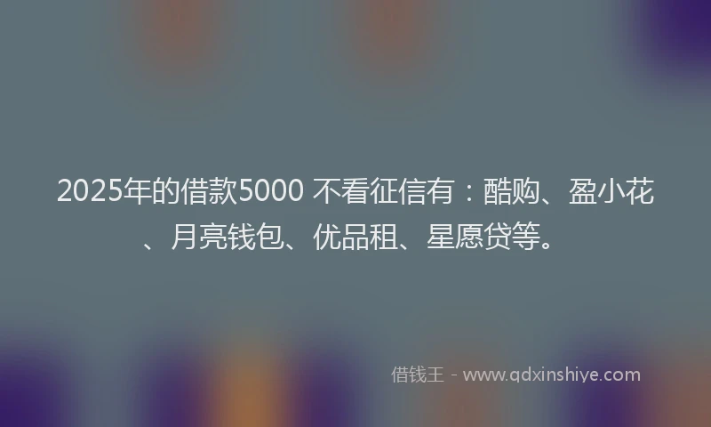 2025年的借款5000 不看征信有：酷购、盈小花、月亮钱包、优品租、星愿贷等。