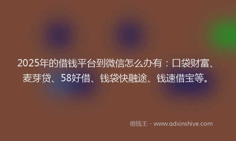 2025年的借钱平台到微信怎么办有：口袋财富、麦芽贷、58好借、钱袋快融途、钱速借宝等。