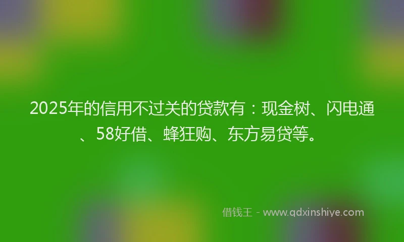 2025年的信用不过关的贷款有：现金树、闪电通、58好借、蜂狂购、东方易贷等。
