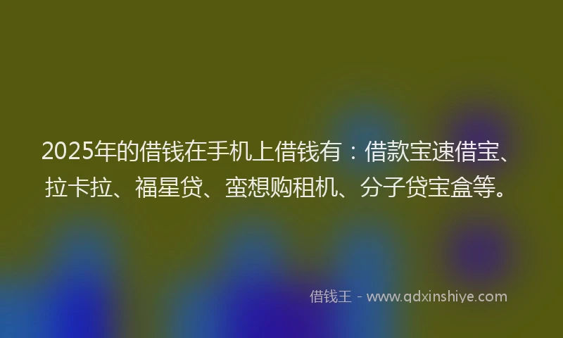 2025年的借钱在手机上借钱有：借款宝速借宝、拉卡拉、福星贷、蛮想购租机、分子贷宝盒等。