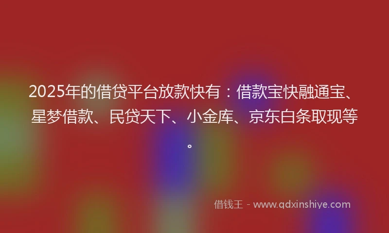 2025年的借贷平台放款快有：借款宝快融通宝、星梦借款、民贷天下、小金库、京东白条取现等。