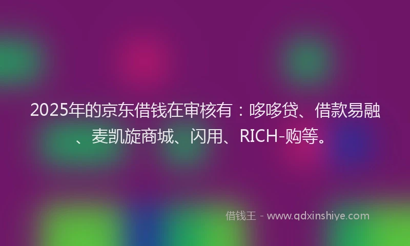 2025年的京东借钱在审核有：哆哆贷、借款易融、麦凯旋商城、闪用、RICH-购等。