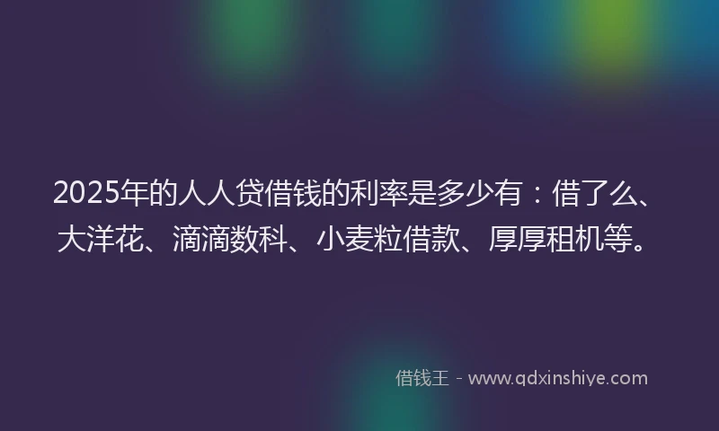 2025年的人人贷借钱的利率是多少有：借了么、大洋花、滴滴数科、小麦粒借款、厚厚租机等。