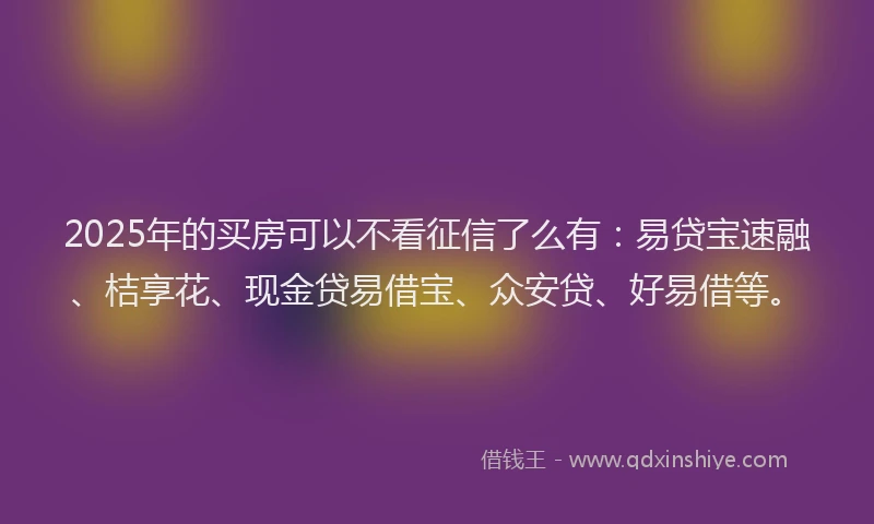 2025年的买房可以不看征信了么有：易贷宝速融、桔享花、现金贷易借宝、众安贷、好易借等。