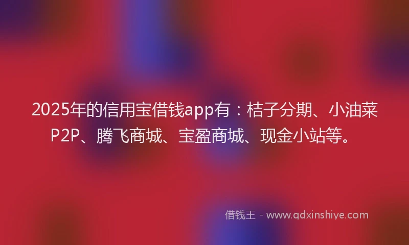 2025年的信用宝借钱app有：桔子分期、小油菜P2P、腾飞商城、宝盈商城、现金小站等。