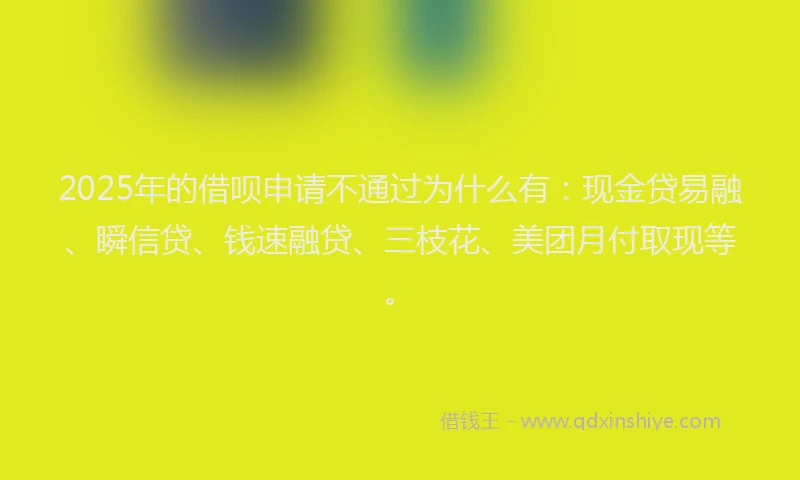 2025年的借呗申请不通过为什么有：现金贷易融、瞬信贷、钱速融贷、三枝花、美团月付取现等。