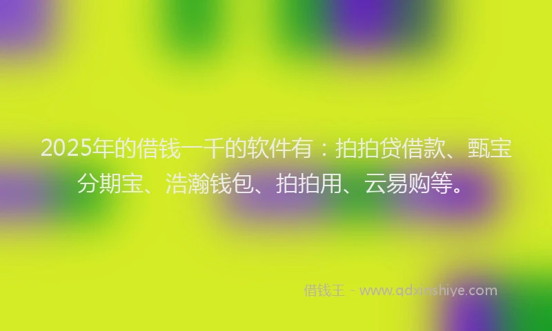 2025年的借钱一千的软件有：拍拍贷借款、甄宝分期宝、浩瀚钱包、拍拍用、云易购等。