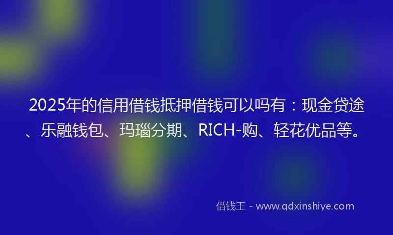 2025年的信用借钱抵押借钱可以吗有：现金贷途、乐融钱包、玛瑙分期、RICH-购、轻花优品等。