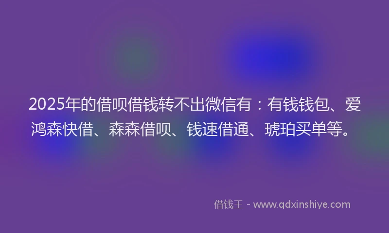 2025年的借呗借钱转不出微信有：有钱钱包、爱鸿森快借、森森借呗、钱速借通、琥珀买单等。