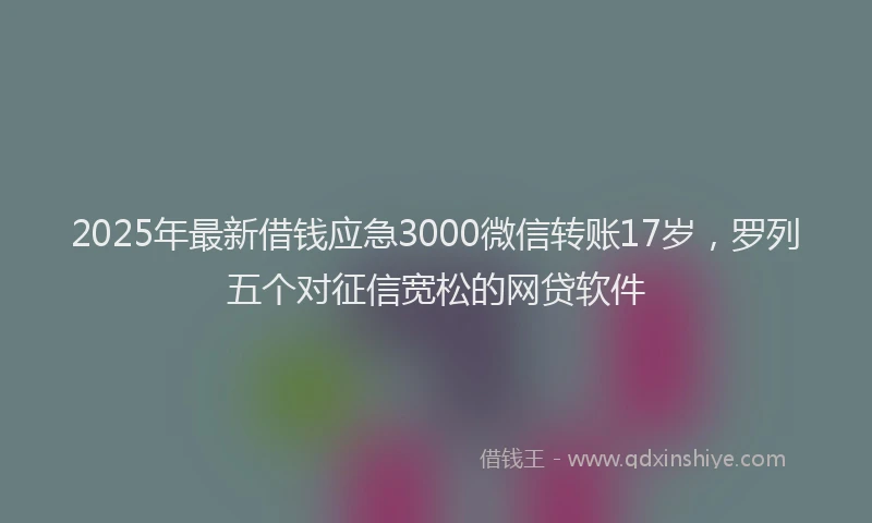 2025年最新借钱应急3000微信转账17岁，罗列五个对征信宽松的网贷软件