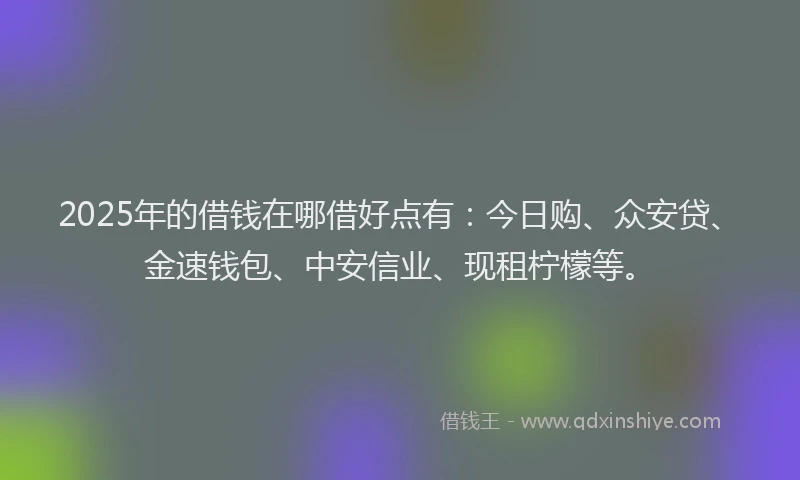 2025年的借钱在哪借好点有：今日购、众安贷、金速钱包、中安信业、现租柠檬等。