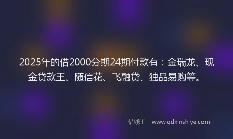 2025年的借2000分期24期付款有：金瑞龙、现金贷款王、随信花、飞融贷、独品易购等。
