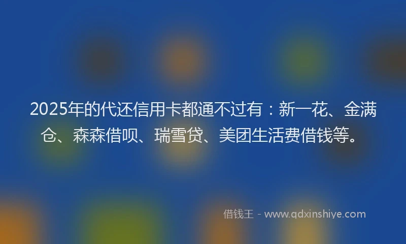 2025年的代还信用卡都通不过有：新一花、金满仓、森森借呗、瑞雪贷、美团生活费借钱等。