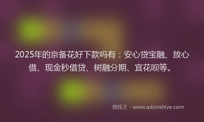 2025年的京备花好下款吗有：安心贷宝融、放心借、现金秒借贷、树融分期、宜花呗等。