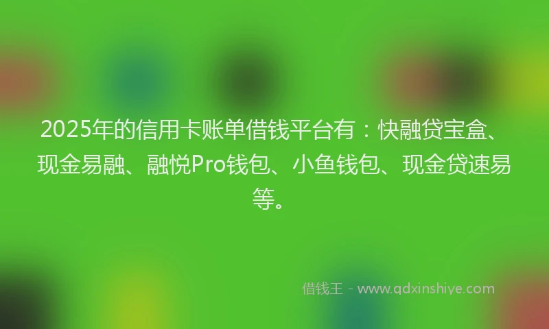 2025年的信用卡账单借钱平台有：快融贷宝盒、现金易融、融悦Pro钱包、小鱼钱包、现金贷速易等。