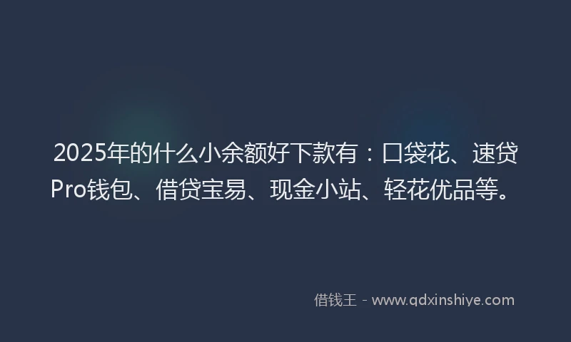 2025年的什么小余额好下款有：口袋花、速贷Pro钱包、借贷宝易、现金小站、轻花优品等。