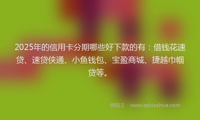 2025年的信用卡分期哪些好下款的有：借钱花速贷、速贷侠通、小鱼钱包、宝盈商城、捷越巾帼贷等。