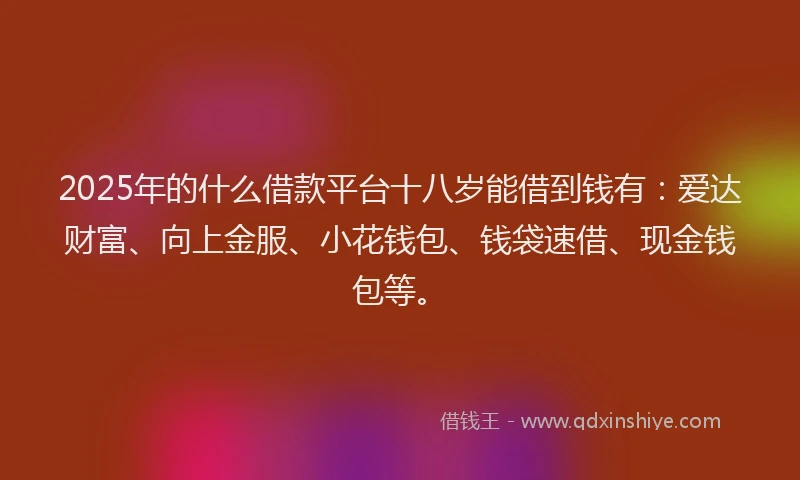 2025年的什么借款平台十八岁能借到钱有：爱达财富、向上金服、小花钱包、钱袋速借、现金钱包等。