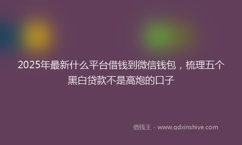 2025年最新什么平台借钱到微信钱包，梳理五个黑白贷款不是高炮的口子