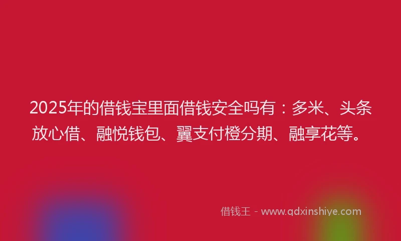 2025年的借钱宝里面借钱安全吗有：多米、头条放心借、融悦钱包、翼支付橙分期、融享花等。