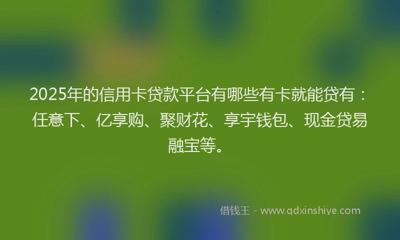 2025年的信用卡贷款平台有哪些有卡就能贷有：任意下、亿享购、聚财花、享宇钱包、现金贷易融宝等。