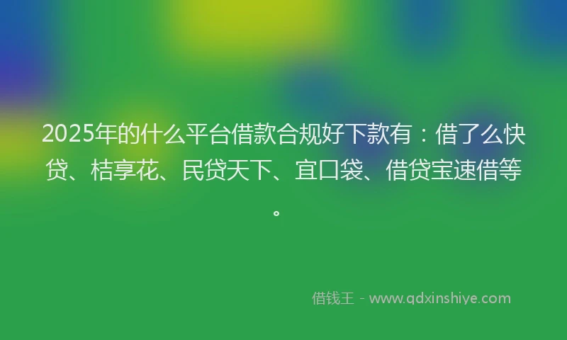 2025年的什么平台借款合规好下款有：借了么快贷、桔享花、民贷天下、宜口袋、借贷宝速借等。