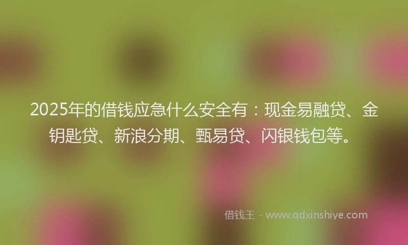 2025年的借钱应急什么安全有：现金易融贷、金钥匙贷、新浪分期、甄易贷、闪银钱包等。