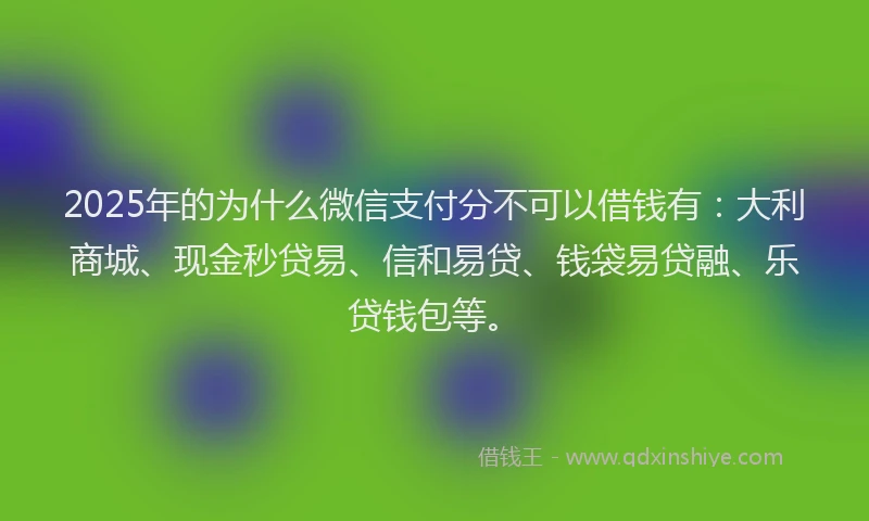 2025年的为什么微信支付分不可以借钱有：大利商城、现金秒贷易、信和易贷、钱袋易贷融、乐贷钱包等。