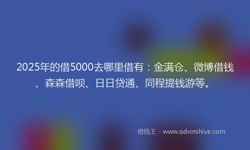 2025年的借5000去哪里借有：金满仓、微博借钱、森森借呗、日日贷通、同程提钱游等。