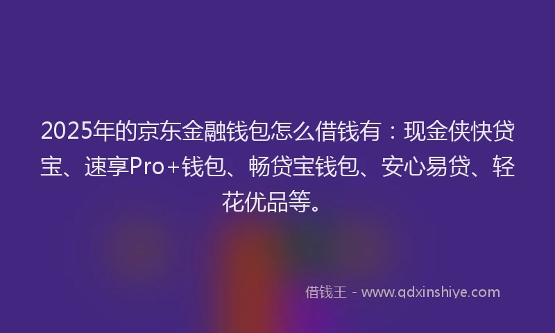 2025年的京东金融钱包怎么借钱有：现金侠快贷宝、速享Pro+钱包、畅贷宝钱包、安心易贷、轻花优品等。
