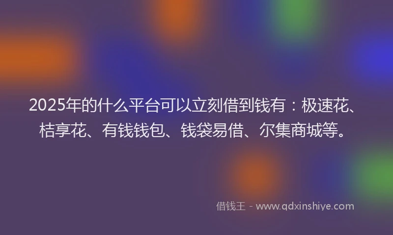 2025年的什么平台可以立刻借到钱有：极速花、桔享花、有钱钱包、钱袋易借、尔集商城等。