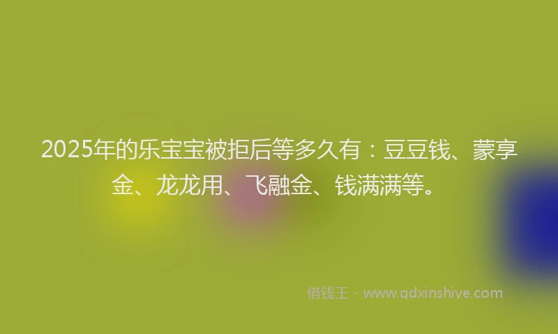 2025年的乐宝宝被拒后等多久有：豆豆钱、蒙享金、龙龙用、飞融金、钱满满等。