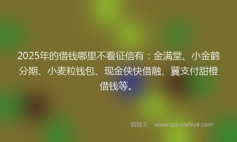 2025年的借钱哪里不看征信有：金满堂、小金鹤分期、小麦粒钱包、现金侠快借融、翼支付甜橙借钱等。