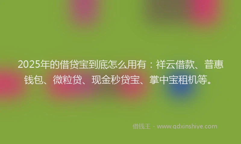 2025年的借贷宝到底怎么用有：祥云借款、普惠钱包、微粒贷、现金秒贷宝、掌中宝租机等。